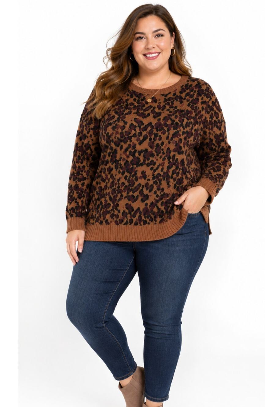 Stars Above Women's XXL Brown Black Leopard Animal Print Sweatshirt Cozy